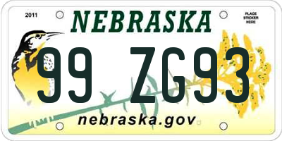 NE license plate 99ZG93