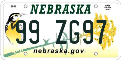 NE license plate 99ZG97