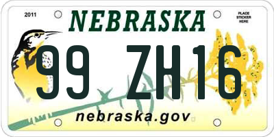 NE license plate 99ZH16