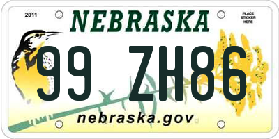 NE license plate 99ZH86