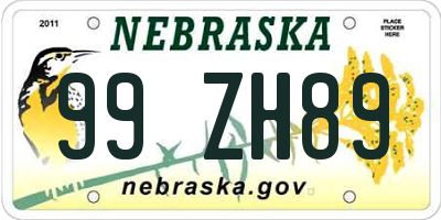 NE license plate 99ZH89
