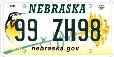 NE license plate 99ZH98