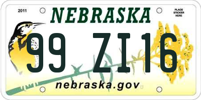 NE license plate 99ZI16