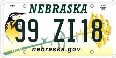 NE license plate 99ZI18