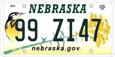 NE license plate 99ZI47