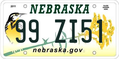 NE license plate 99ZI51