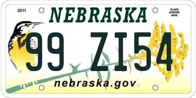NE license plate 99ZI54