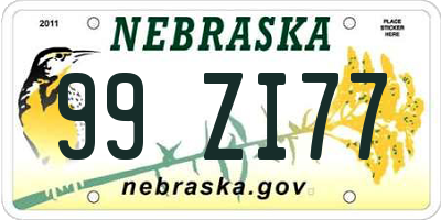 NE license plate 99ZI77