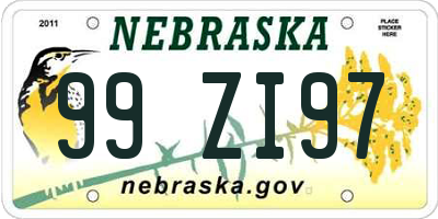 NE license plate 99ZI97
