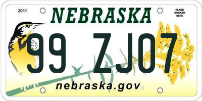 NE license plate 99ZJ07