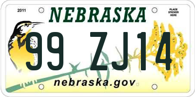 NE license plate 99ZJ14