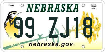 NE license plate 99ZJ18