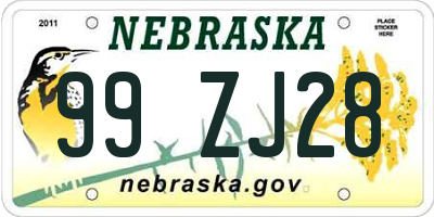 NE license plate 99ZJ28