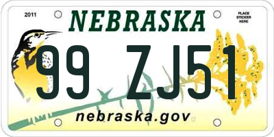 NE license plate 99ZJ51