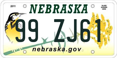NE license plate 99ZJ61