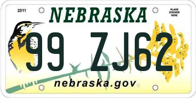 NE license plate 99ZJ62