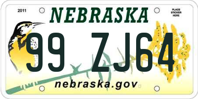 NE license plate 99ZJ64