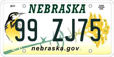 NE license plate 99ZJ75