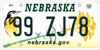 NE license plate 99ZJ78