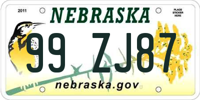 NE license plate 99ZJ87