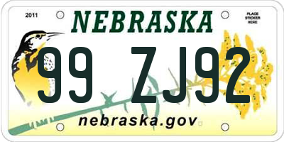 NE license plate 99ZJ92