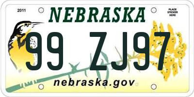 NE license plate 99ZJ97