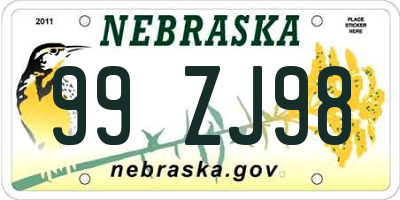 NE license plate 99ZJ98