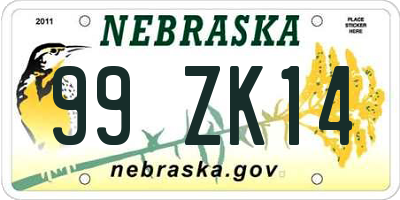 NE license plate 99ZK14
