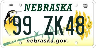 NE license plate 99ZK48