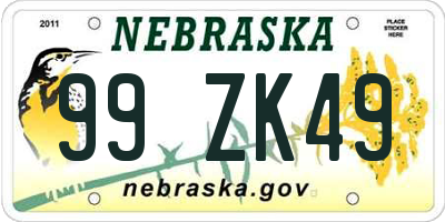 NE license plate 99ZK49