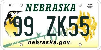 NE license plate 99ZK55