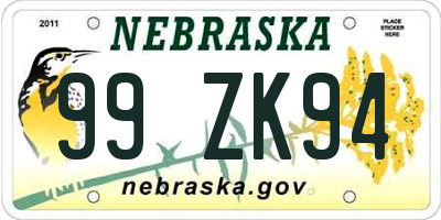 NE license plate 99ZK94