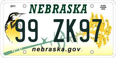 NE license plate 99ZK97