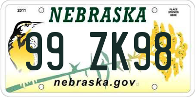 NE license plate 99ZK98