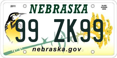NE license plate 99ZK99