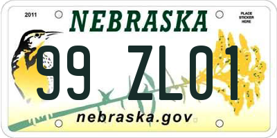 NE license plate 99ZL01