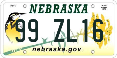 NE license plate 99ZL16