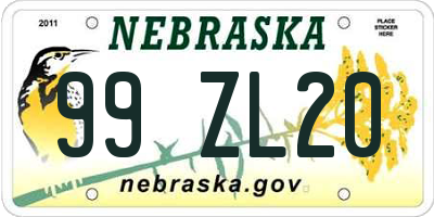 NE license plate 99ZL20