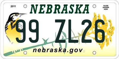 NE license plate 99ZL26