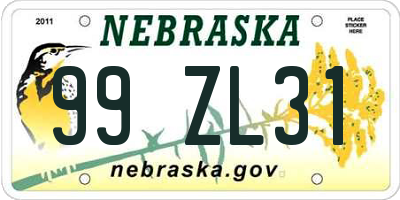 NE license plate 99ZL31