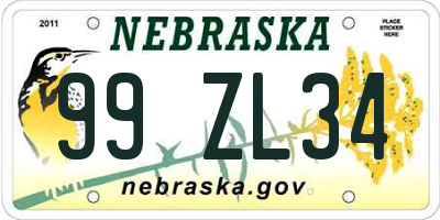 NE license plate 99ZL34