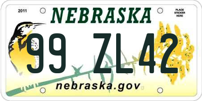 NE license plate 99ZL42