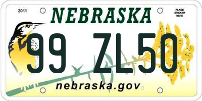 NE license plate 99ZL50