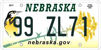 NE license plate 99ZL71