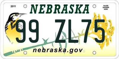 NE license plate 99ZL75