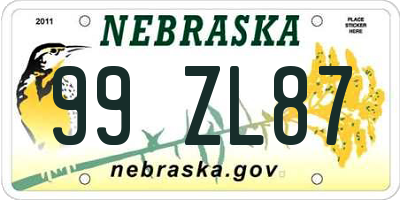 NE license plate 99ZL87