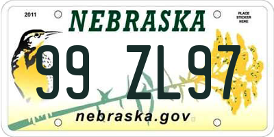 NE license plate 99ZL97