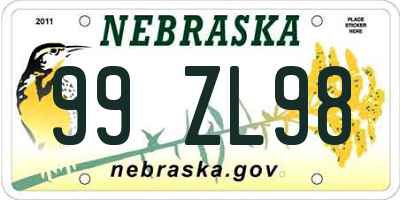 NE license plate 99ZL98