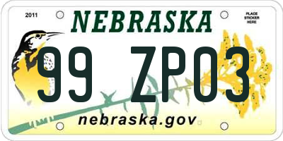 NE license plate 99ZP03