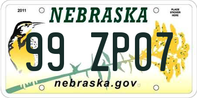 NE license plate 99ZP07